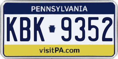 PA license plate KBK9352
