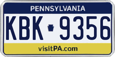 PA license plate KBK9356