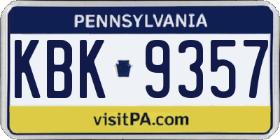 PA license plate KBK9357