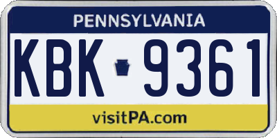 PA license plate KBK9361