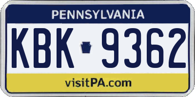 PA license plate KBK9362