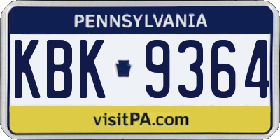 PA license plate KBK9364