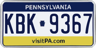 PA license plate KBK9367