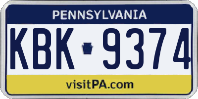 PA license plate KBK9374