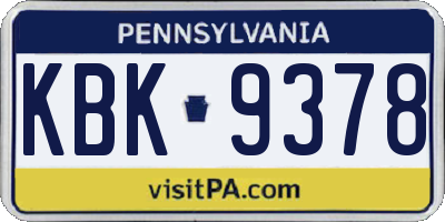 PA license plate KBK9378