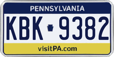 PA license plate KBK9382