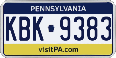 PA license plate KBK9383
