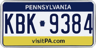 PA license plate KBK9384