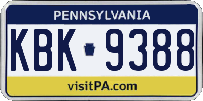 PA license plate KBK9388