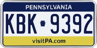 PA license plate KBK9392