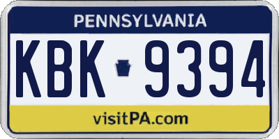 PA license plate KBK9394