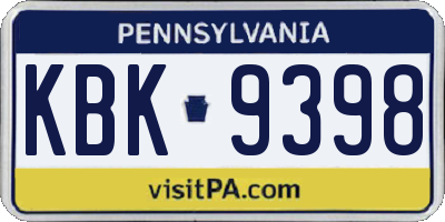 PA license plate KBK9398