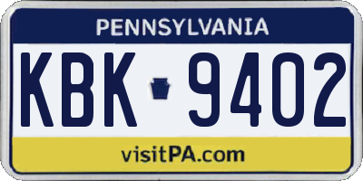 PA license plate KBK9402