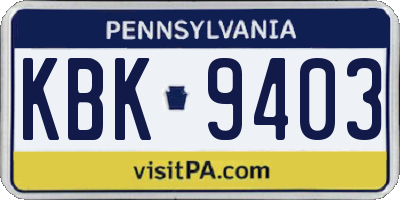PA license plate KBK9403