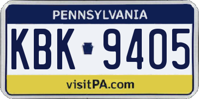 PA license plate KBK9405