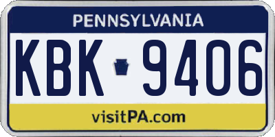 PA license plate KBK9406