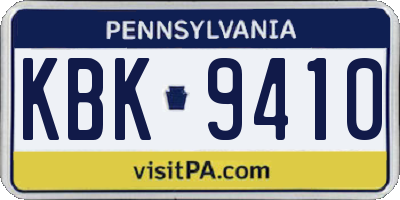 PA license plate KBK9410