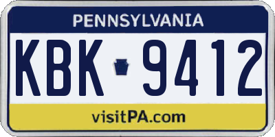PA license plate KBK9412