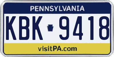 PA license plate KBK9418