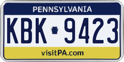 PA license plate KBK9423