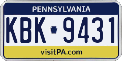 PA license plate KBK9431