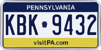 PA license plate KBK9432