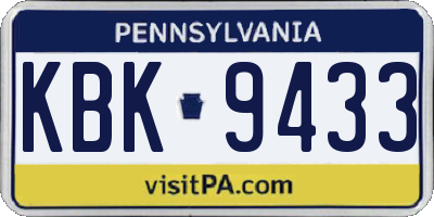 PA license plate KBK9433