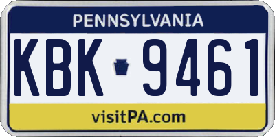 PA license plate KBK9461