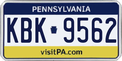 PA license plate KBK9562