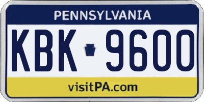 PA license plate KBK9600