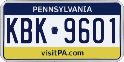 PA license plate KBK9601