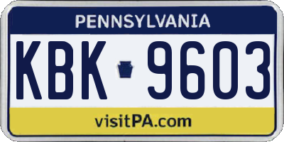 PA license plate KBK9603