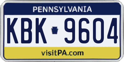 PA license plate KBK9604