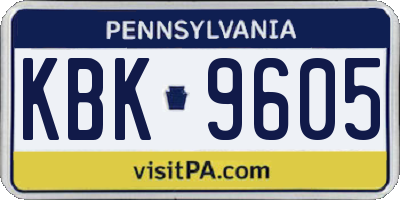 PA license plate KBK9605