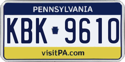 PA license plate KBK9610