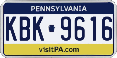 PA license plate KBK9616