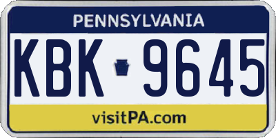 PA license plate KBK9645