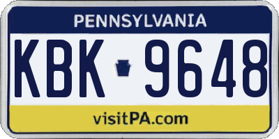 PA license plate KBK9648