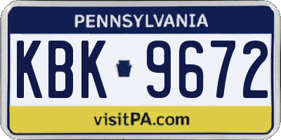 PA license plate KBK9672