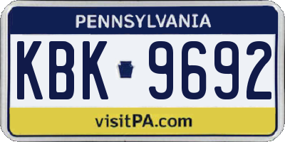 PA license plate KBK9692