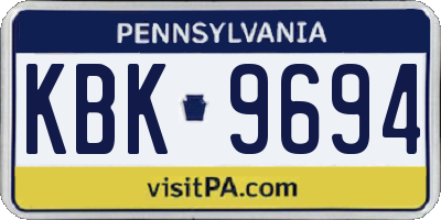 PA license plate KBK9694