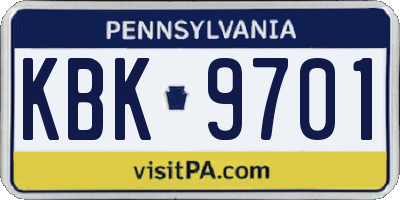 PA license plate KBK9701