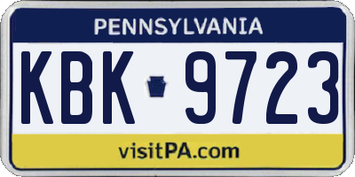 PA license plate KBK9723
