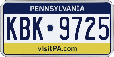 PA license plate KBK9725
