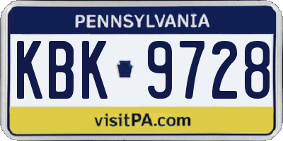 PA license plate KBK9728