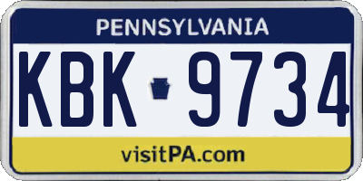 PA license plate KBK9734