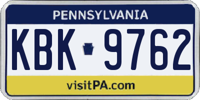 PA license plate KBK9762