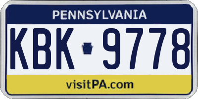 PA license plate KBK9778