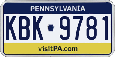 PA license plate KBK9781