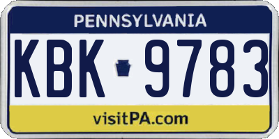 PA license plate KBK9783